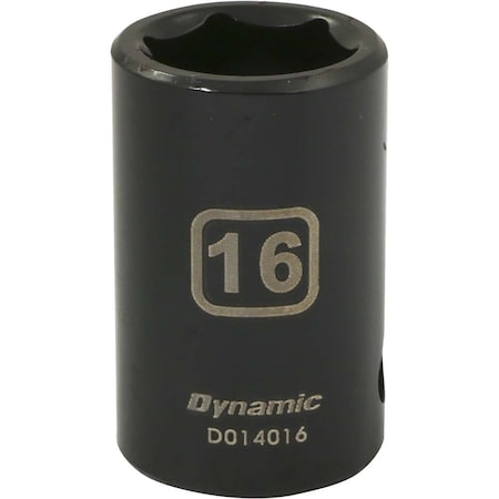 Dynamic 1/2" Drive Standard Socket, Black Phosphate, Tools 1/2" Drive 6 Point Metric, 16mm Standard Length D014016